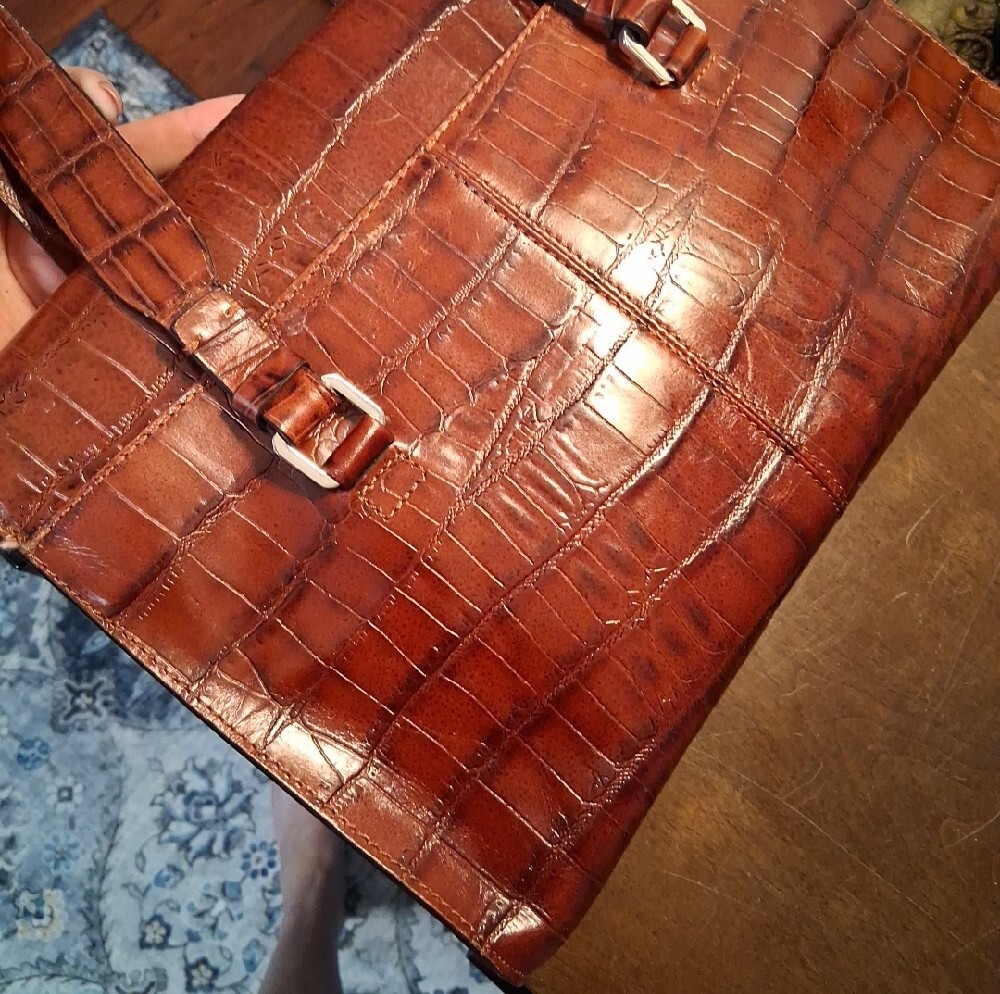 Adrienne Vittadini Rich Brown Croc-Embossed Tote Bag - Picture 13 of 13